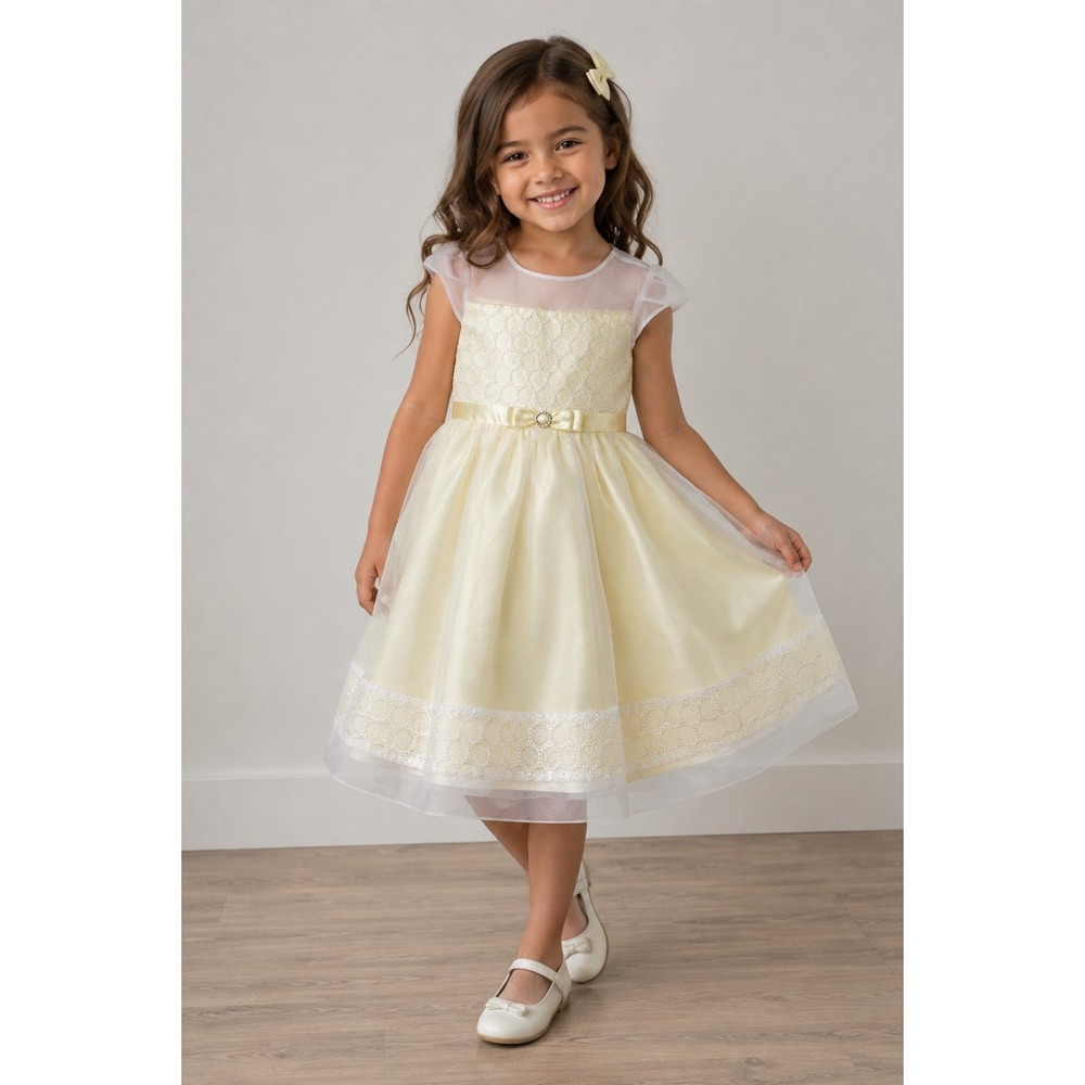 Jona Michelle Girl's Easter Spring Dress‎ Yellow Lace Bow Sz 8 Party Wedding